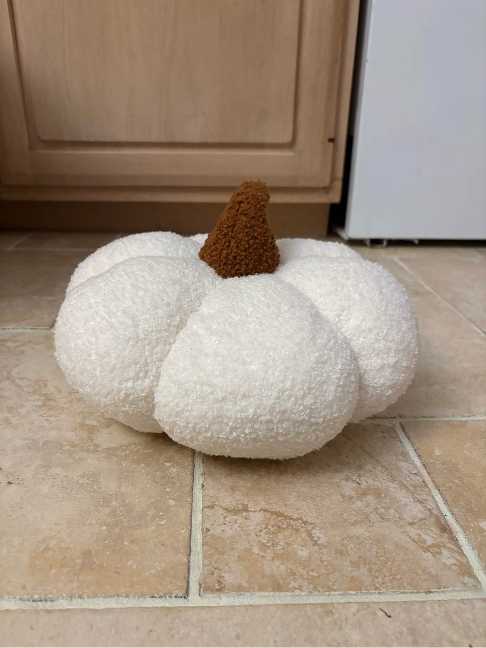 Like New White Pumpkin Pillow 12” White Brown OS